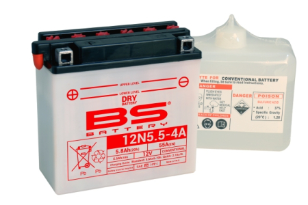 Baterii - BS BATTERY - acumulator 12N5,5-4A (12N5,5-4A), 12V, 5.5Ah, 70A, 135x60x130 mm, cu intretinere, 