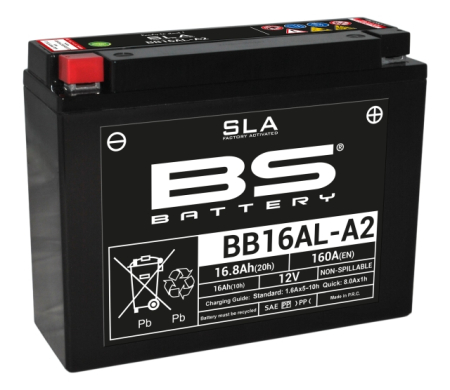 Baterii - BS BATTERY - acumulator BB16AL-A2 (FA) (YB16ALA2), 12V, 16Ah, 160A, 205x71x164 mm, fara intretinere, activat de fabrica