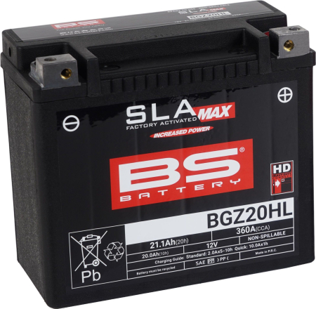 CONSUMABILE SI INTRETINERE - BS BATTERY - acumulator BGZ20HL MAX (FA) (YTX20HL,YTX20L-BS,YTX20HL-BS,YB18L-A), 12V, 20Ah, 360A, 176x89x154 mm, fara intretinere, activat de fabrica, inlocuieste 300883