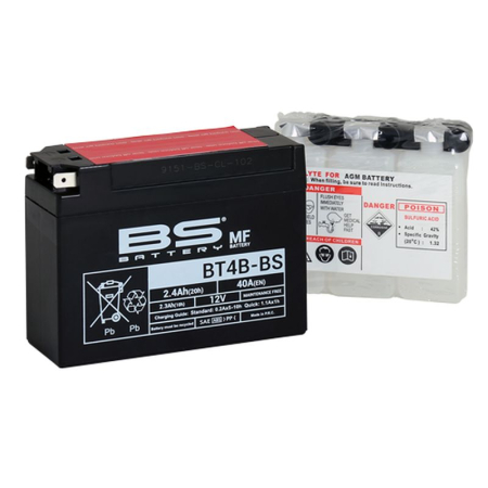 Baterii - BS BATTERY - acumulator BT4B-BS (YT4B-BS), 12V, 2.3Ah, 40A, 113x38x85 mm, fara intretinere, 