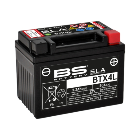 Baterii - BS BATTERY - acumulator BTX4L+>BTZ5S (FA) (YTX4L-BS, YT4L-BS, YTZ5S), 12V, 3Ah, 50A, 114x71x86 mm, fara intretinere, activat de fabrica, inlocuieste 300811