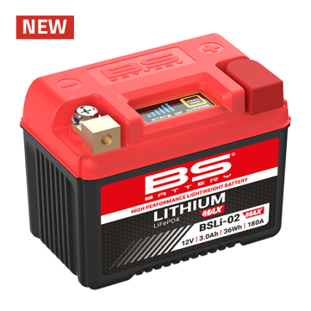 CONSUMABILE SI INTRETINERE - BS BATTERY - acumulator LiFePO4 BSLI-02 MAX cu indicator de incarcare, 12.8V, 3Ah, 38.4Wh, 180A, 114x70x85 mm