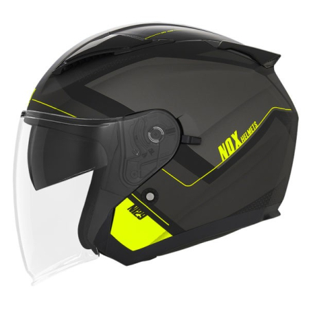 CASTI - Cască moto jet NOX N129 Triom Negru Mat/Galben Fluo