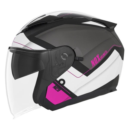 CASTI - Cască moto jet NOX N129 Triom Negru Mat/Roz