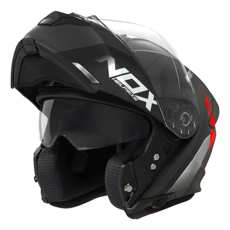 CASTI - Cască moto modulară (flip-up) NOX N960 Cruzr Negru Mat/Roșu