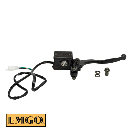 Pompă frână - EMGO - pompa frana fata completa (14 mm) cu senzor stop frana, prindere oglinda 10 mm si maneta - neagra