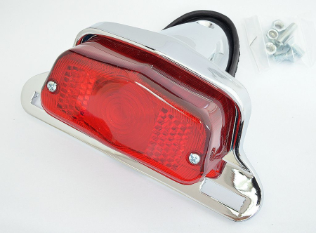 Lămpi spate - EMGO - stop spate pentru motociclete clasice cromat, cu suport numar inmatriculare (model LUCAS) (anii 1963-1973)