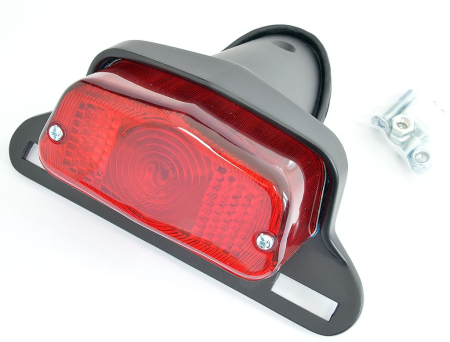 Lămpi spate - EMGO - stop spate pentru motociclete clasice culoare neagra, cu suport numar inmatriculare (model LUCAS) (anii 1963-1973)