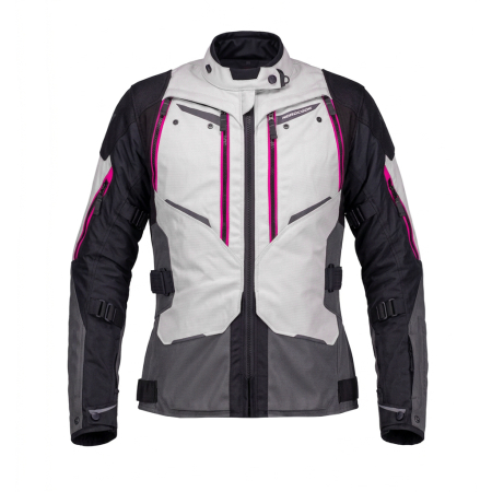 Geacă moto damă Nordcode Odyssey touring 4 sezoane, gri deschis/roz fluo [1]