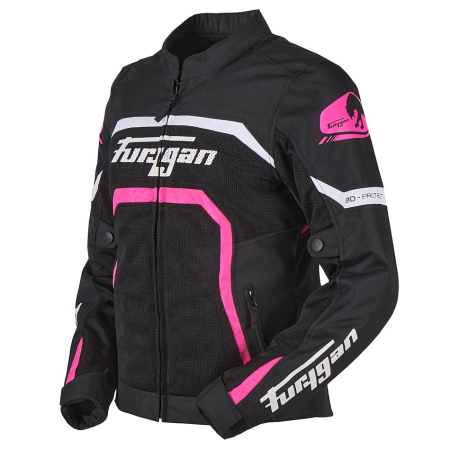 Geacă moto de damă Furygan Mystic Evo Vented Lady de vară, negru/alb/roz [2]
