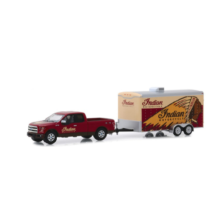 Idei de Cadou - GreenLight [1:64] - FORD 2017 F-150 with Indian Motorcycle Hauler, Red