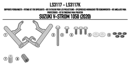 Accesorii bagaje - KAPPA - prindere proiectoare KS310 și KS322 SUZUKși V-STROM 1050 '20-'25 fara utilizarea GMOLși KN3117
