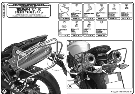 Suporturi și plăci - KAPPA - suport genti laterale TRIUMPH STREET TRIPLE 675 (07-12) - și pentru genti RA314 easy lock