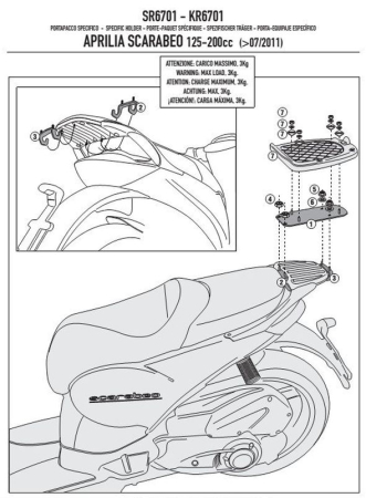 Suporturi și plăci - KAPPA - suport top case APRILIA SCARABEO 125/200 (11-15) (fără placă)