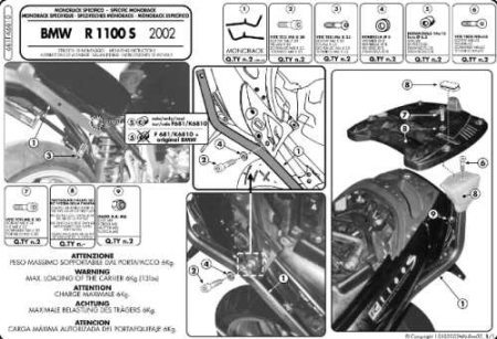 Suporturi și plăci - KAPPA - suport top case BMW R1100 S