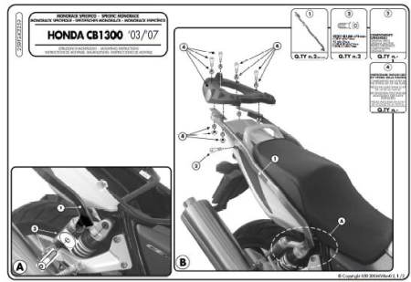 ACCESORII - KAPPA - suport top case HONDA CB 1300/S (03-09) (fără placă)