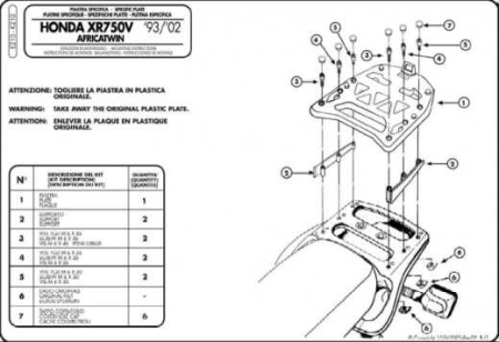 Suporturi și plăci - KAPPA - suport top case HONDA XRV 750 AFRICA TWIN (93-02) (cu placă MONOKEY)