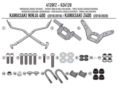Suporturi și plăci - KAPPA - suport top case KAWASAKI NINJA 400 (18-22) cu 400 (19-22) (fără placă)