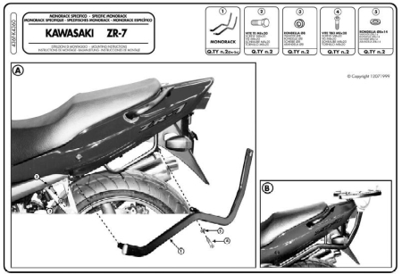 Suporturi și plăci - KAPPA - suport top case KAWASAKI ZR7 > ZR7S 750 (99-04) (fără placă)