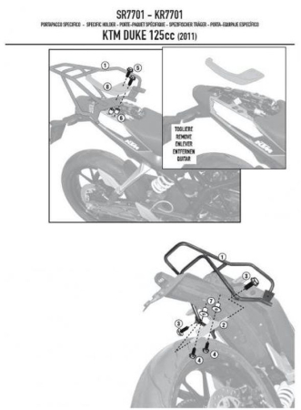 Suporturi și plăci - KAPPA - suport top case KTM DUKE 125/300/390 (11-16) (fără placă)