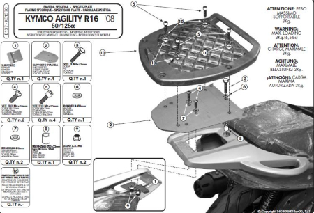 Suporturi și plăci - KAPPA - suport top case KYMCO AGILITY 50/125/150/200 R16 (08-13) (fără placă)