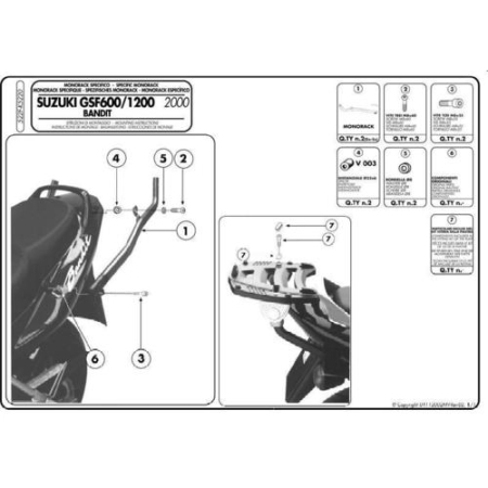 Suporturi și plăci - KAPPA - suport top case SUZUKși GSF 600 '00-'04 1200 BANDIT > S (00-05) (fără placă)