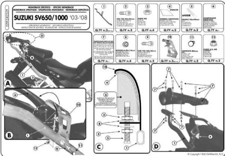 Suporturi și plăci - KAPPA - suport top case SUZUKși SV 650 > S '03-'08 SV 1000 '03-'07 (fără placă)