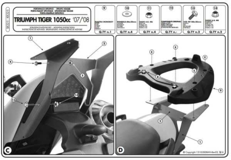 Suporturi și plăci - KAPPA - suport top case TRIUMPH TIGER 1050 (07-12) (cu placă MONOKEY)