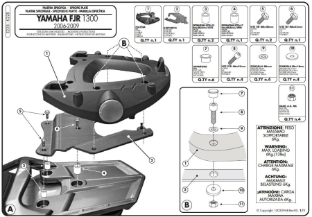 Suporturi și plăci - KAPPA - suport top case YAMAHA FJR 1300 '06-'20 (cu placă MONOKEY)
