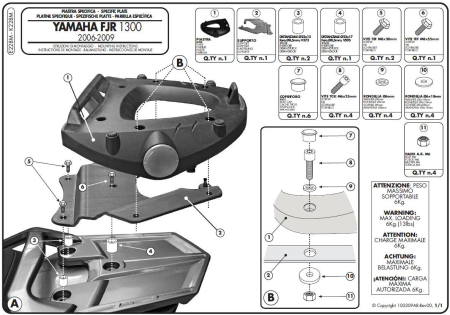 ACCESORII - KAPPA - suport top case YAMAHA FJR 1300 '06-'20 (cu placă MONOLOCK)