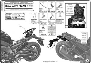 ACCESORII - KAPPA - suport top case YAMAHA FZ8 > FAZER 8 800 '10-'15 (fără placă)