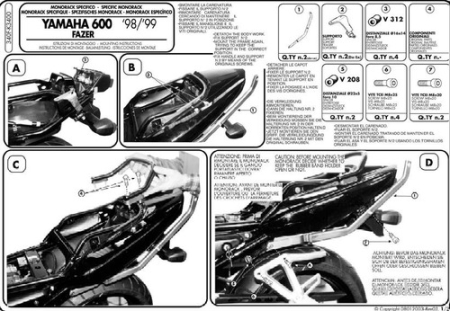 Suporturi și plăci - KAPPA - suport top case YAMAHA FZS 600 FAZER (98-03) (fără placă)