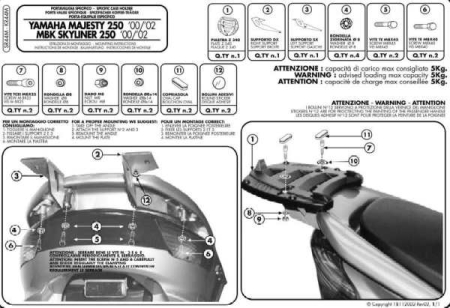 ACCESORII - KAPPA - suport top case YAMAHA MAJESTY 250 (00-07) (cu placă MONOLOCK)