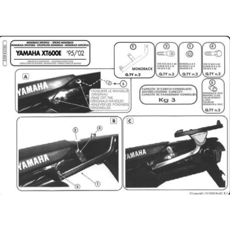 ACCESORII - KAPPA - suport top case YAMAHA XT 600E (95-02) (fără placă)