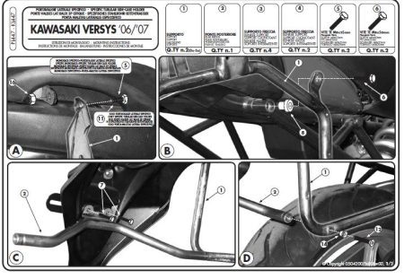 Suporturi și plăci - KAPPA - suport valize laterale MONOKEY KAWASAKI VERSYS 650 (06-09) - și pentru valize MONOKEY retrofit KVE K'VENTURE ALU și KMS K'MISSION ALU