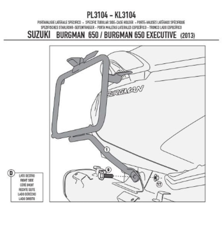 Suporturi și plăci - KAPPA - suport valize laterale MONOKEY SUZUKși 650 BURGMAN > 650 BURGMAN EXECUTIVE '13-'20