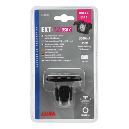 ACCESORII - LAMPA - EXT-12, Priza USB dubla [tip A si C] 12/24V