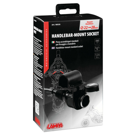 Prize moto - LAMPA - Priza standard, prindere pe ghidon, 12V, 12A max, conexiune direct pe baterie