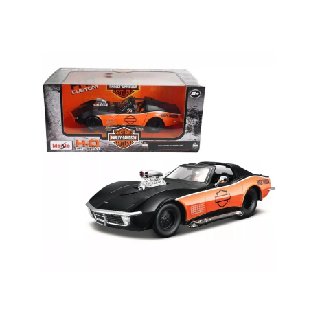 Idei de Cadou - Maisto [1:24] - Chevrolet Corvette 1970 Harley Davidson, Black/Orange