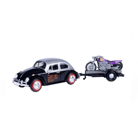 Idei de Cadou - Motor Max [1:24] - Volkswagen Beetle and motorcycle, Black/Silver