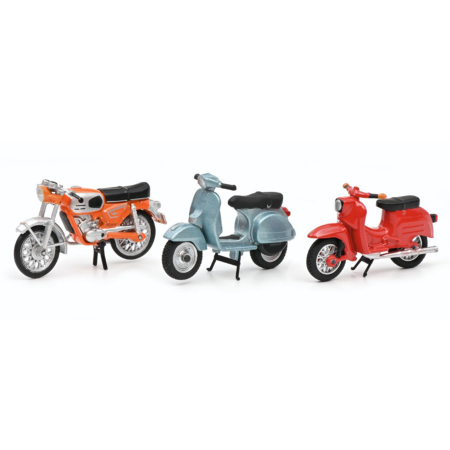 Machete - SCHUCO [1:43] - SCHWALBE KR51/1 1968 + ZUNDAPP KS50 1950 + VESPA 150 PX 1978 [nou]