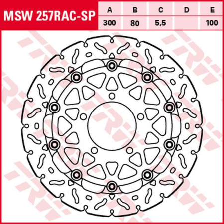 Față - TRW - disc frana - fata KAWASAKI ZX-6R 600 '07-'16, ZX-6RR 600, ZX-6R 636 '05-'06, ER-6F/N '06-'16, KLE 650 VERSYS '07-, Z 750 '07-'14, Z 1000 '07-'17, Z 1000SX '11-, ZX-10R '04-'07 (300X80X5,5 mm) WA