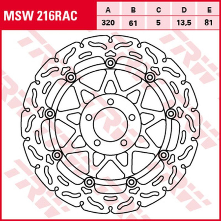 Față - TRW - disc frana - fata KAWASAKI ZX-7R/RR '96-'02, ZXR 750 '91-'95, ZX-9R '94-'04, ZZR 1100 '93-'01, ZX-12R '00-'03, ZZR 1200 '02-'05, VN 1500/1600 MEAN STREK '02-'05, SUZUKI VZ 1600 MARAUDER '04-'05 