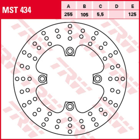 Spate - TRW - disc frana - spate TRIUMPH TIGER/XC 800 '11-'14, BONNEWILLE/SCRAMBLER/THRUXTON 865 '04-'16, BONNEVILLE 900 T100 '16-, SPRINT 955/1050 '99-10, TIGER 1050 '07-'13 (255X105X5,5 mm)