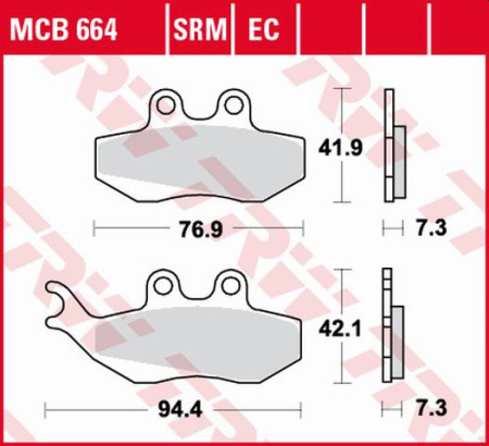 Plăcuțe și saboți frână - TRW - placute frana KH194 Organic APRILIA RS 50 99-10, RX 50 95-06, PEGASO 125 92-95, RX 125 92-99, - fata