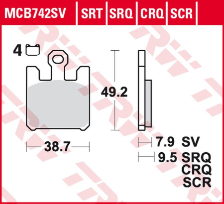 Sistem de frânare - TRW - placute frana KH369/4 Sinter TRACK KAWASAKI ZX-6RR 600, ZX-6R 636 '03-'06, ZX-10R '04-'07, ZX-12R '04-'06, SUZUKI GSX-R 1000 '03, DERBI MULHACEN 659 '05, - fata