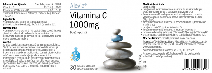 VITAMINA C 1000mg, 30 capsule vegetale, Alevia [2]