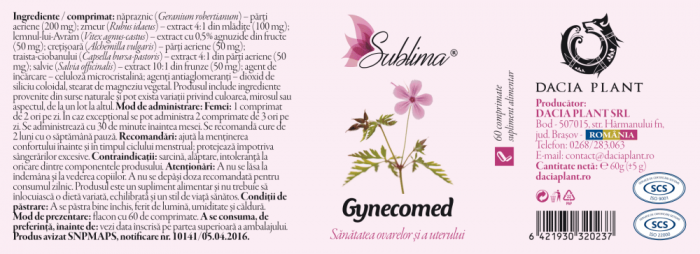 Gynecomed Sublima , 60 comprimate, Dacia Plant [2]