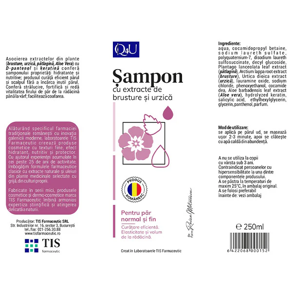 SAMPON cu BRUSTURE si URZICA Q4U, 250 ml, Tis Farmaceutic [2]