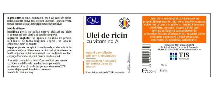 Ulei de ricin cu Vitamina A Q4U, 100 ml, Tis Farmaceutic [2]